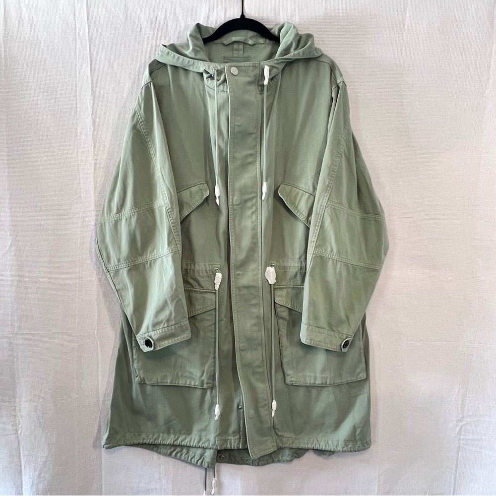 NWT Women's L Club Monaco 100% Cotton Tea-Dyed Parka Sage Green Utility Chore